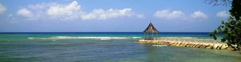 View of the Pagoda and horizon at the end of the promanade at Half Moon Estate in Jamaica