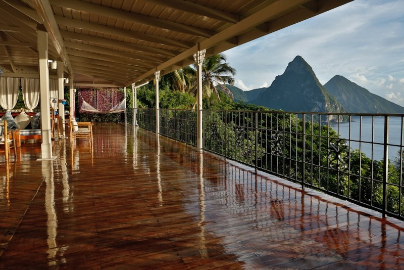 St Lucia Villas - View from La Bagatelle Villa of the Pitons