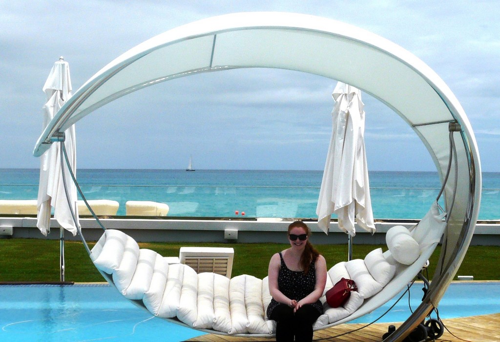 Niamh is dwarfed by the world's coolest and possibly it's largest hammock at C'est La Vie in St Martin