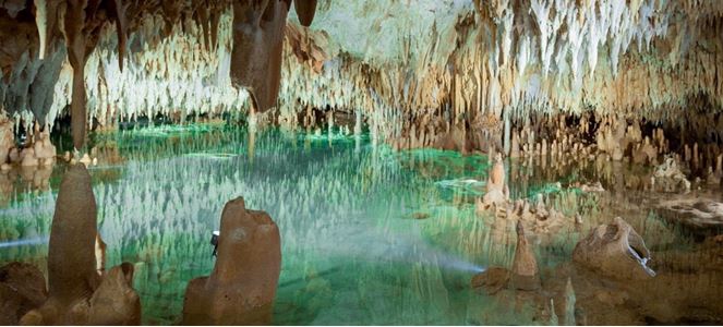 Stalactites and stalagmites at the crystal caves in Grand Cayman