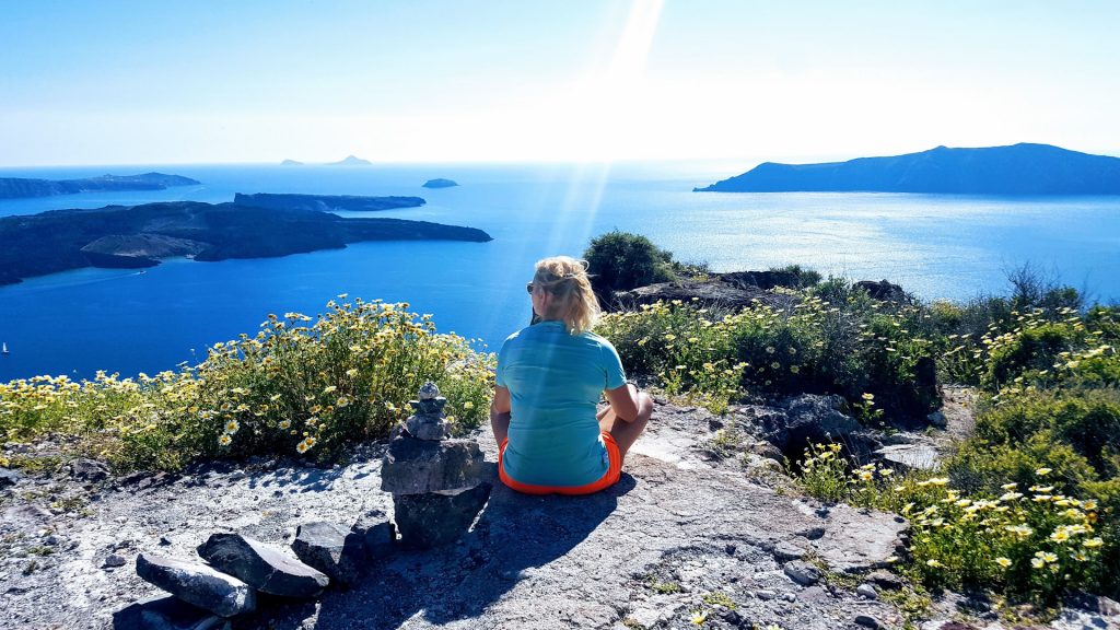 Alex stops to take in the overwhelming majesty that await at the top of Skaros Rock.