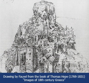 Georgian Era Drawing of Skaros Rock Drawing by Fauvel of Skaros Rock from the book of Thomas Hope