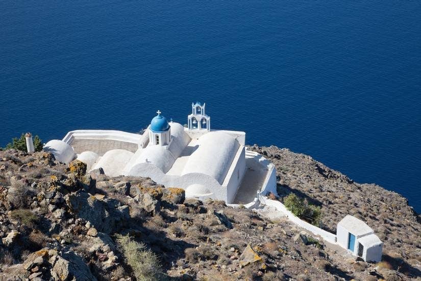 Santorini - church Theoskepasti in Imerovigli under the Skaros.