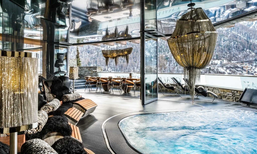 Chalet Peak Indoor Jacuzzi set amongst the glittering finery of Chalet Peak