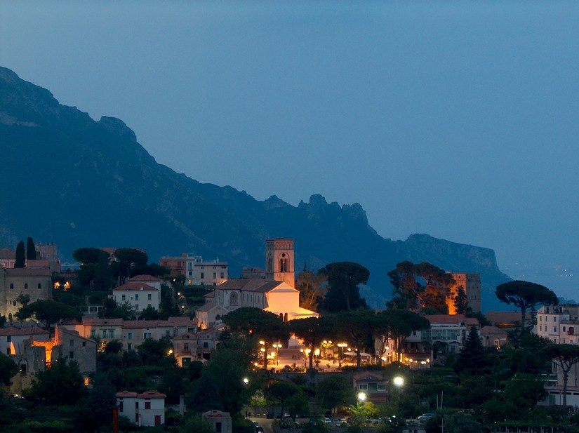 Romantic view of Ravello, another charming place on the Amalfi Coast, in the early evening light