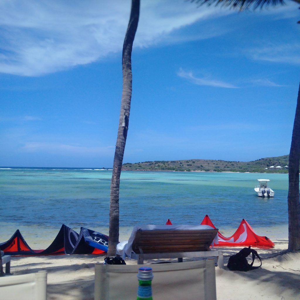 The view across the beach and into the sea from Indigo St Barts Restaurant