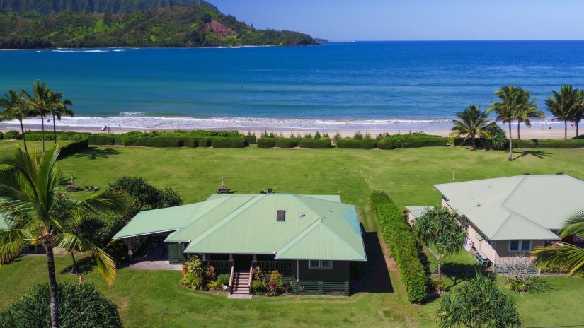 You could throw a stone to the beach from the is luxury villa in Kauai. If the over-whelming atmosphere relaxation of this tropical paradise doesn't disinterest you from such a pointless exertion.