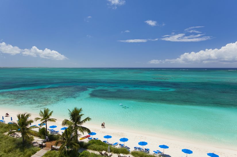 Aerial view of the Caribbean sea from a resort in Turks and Caicos