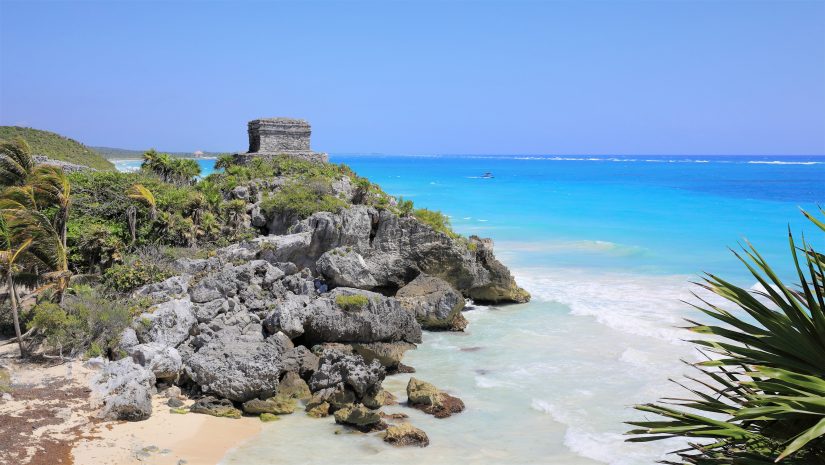 Spending a day on the beach here will give you the chance to also experience the Tulum ruins along the shore The Tulum Ruins are perched overlooking the turquoise waters along Mexico's prestigious coastline
