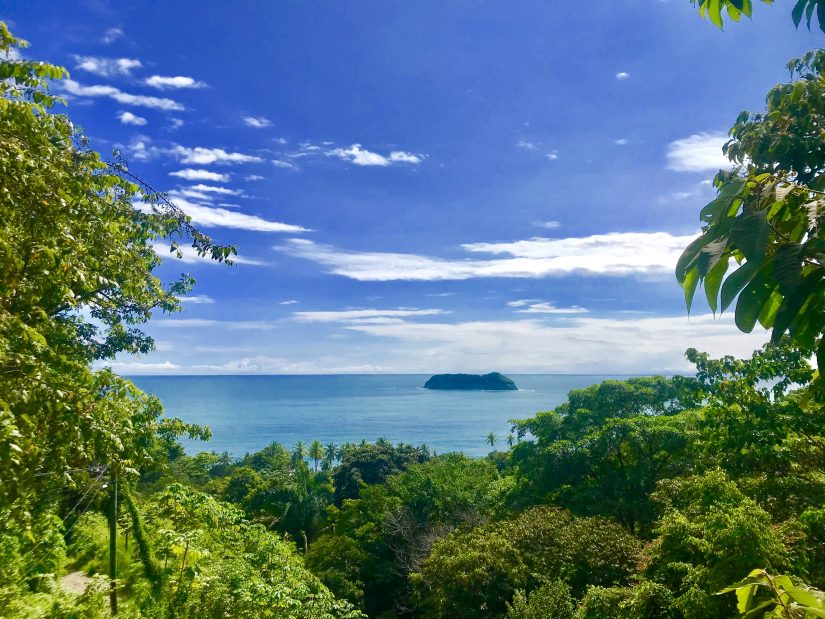 View from the forest across the sea to a lovely Costa Rican island