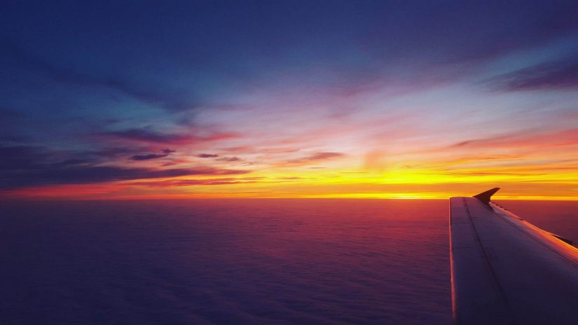 Sunset from the wing of a plane