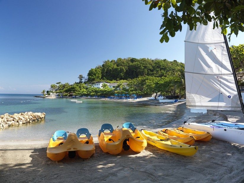 kayacks on beach round hill jamaica resort