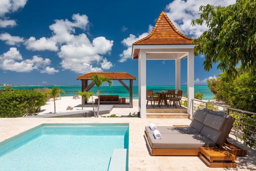 pool and ocean view at beach shack villa turks and caicos honeymoon