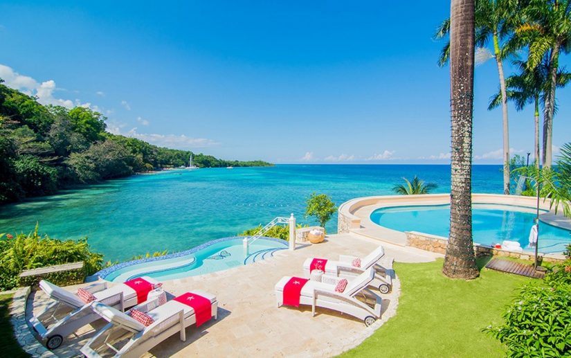 The pool and sea view at Rio Chico in Jamaica