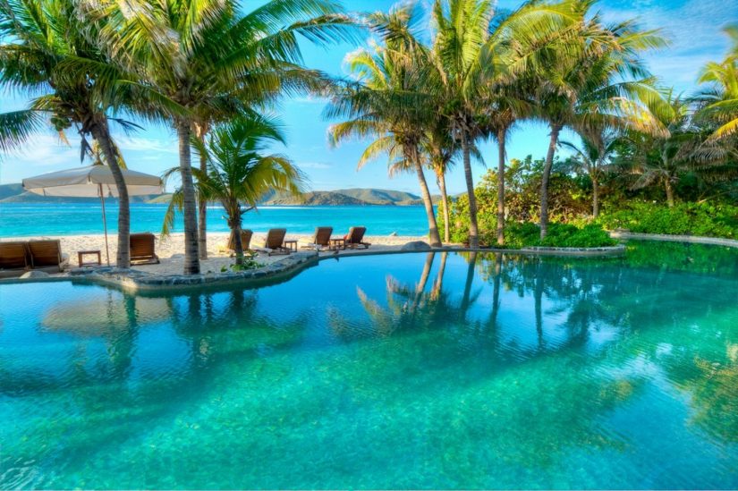 The pool overlooking the beach at Necker Private Island in the BVI
