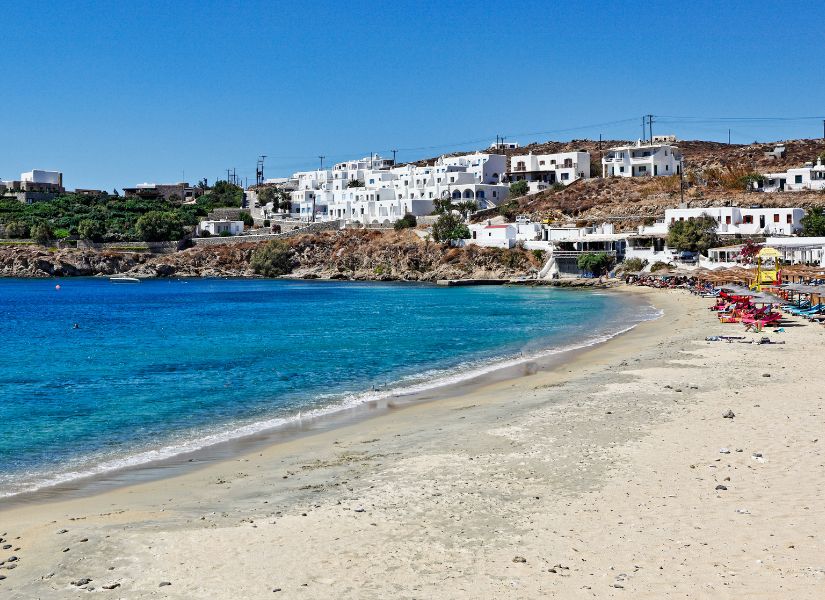 Agios Stefanos beach, one of the best family friendly beaches in Mykonos
