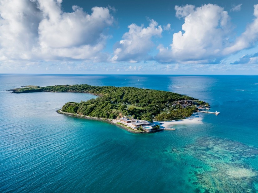 aerial view of Calivigny island, one of the best vacation rentals for large groups