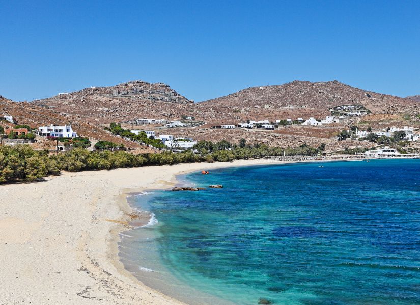 Kalafatis beach in Mykonos, a family friendly beach