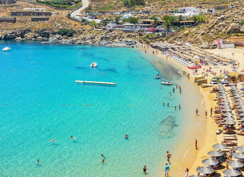 aerial view of paradise beach in Mykonos