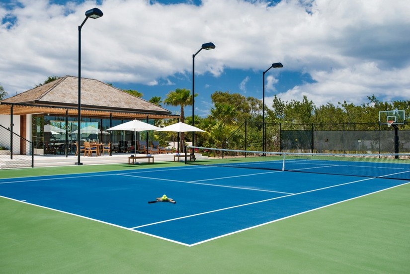 A tennis court at a luxury villa