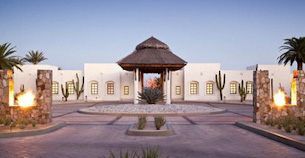 Pagoda in the center of a luxury villa enclave in Mexico at dawn