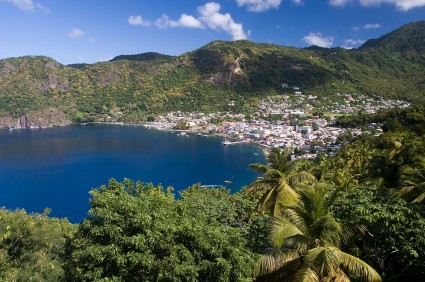 View of Soufriere from the hills of St Lucia