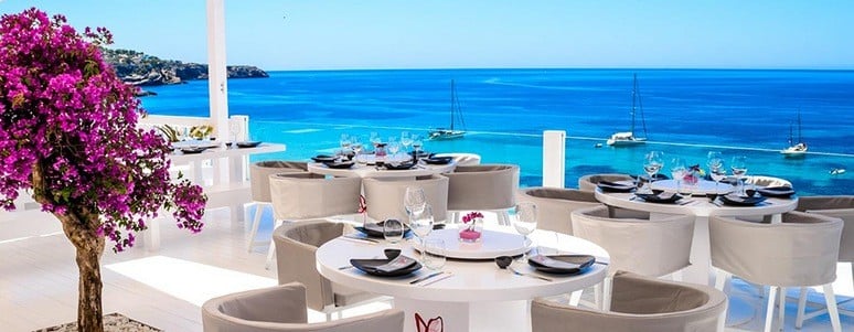 View across the Mediterranean from a beautiful balcony Ibiza restaurant