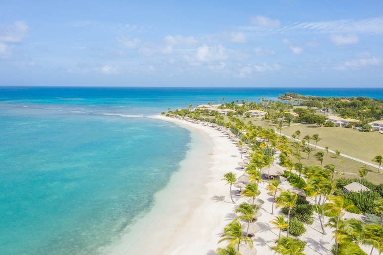 The beach at Jumby Bay in Antigua