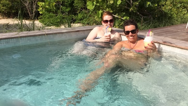 Linda and Andrea hard at work inspecting villas