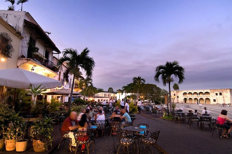 a busy street cafe in the Dominican Republic