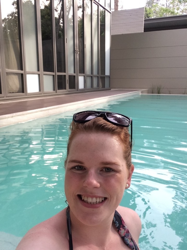 Linda tests the pool at the One bedroom Sala Pool Suite