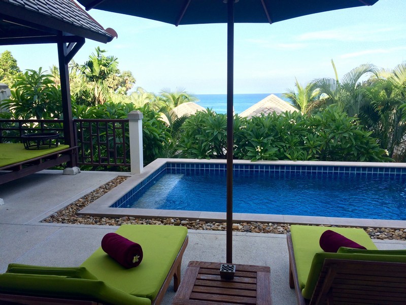 view across the ocean from the pool area at Kanda residences
