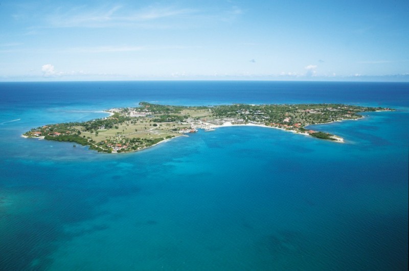 Aerial view of Jumby Bay resort in Antigua