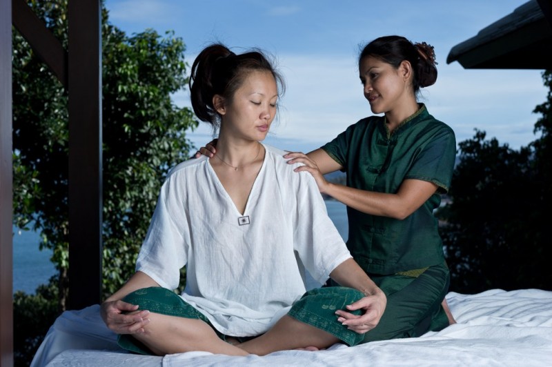 A guest receives a massage at the Kanda Wellness Center