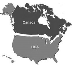 Monochrome map of North america