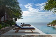 Sunloungers and pool at Hummingbird Villa in Mustique