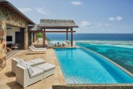 Pool and view from Waters edge villa at Oil Nut Bay