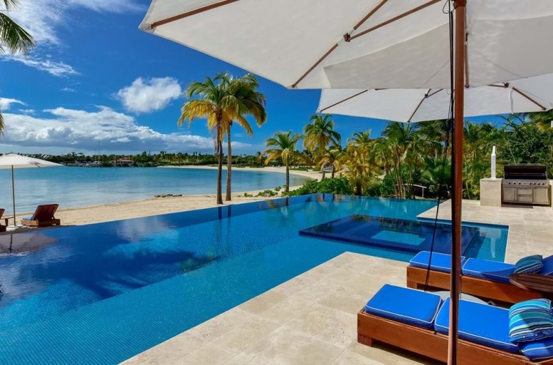 pool with sea in the background