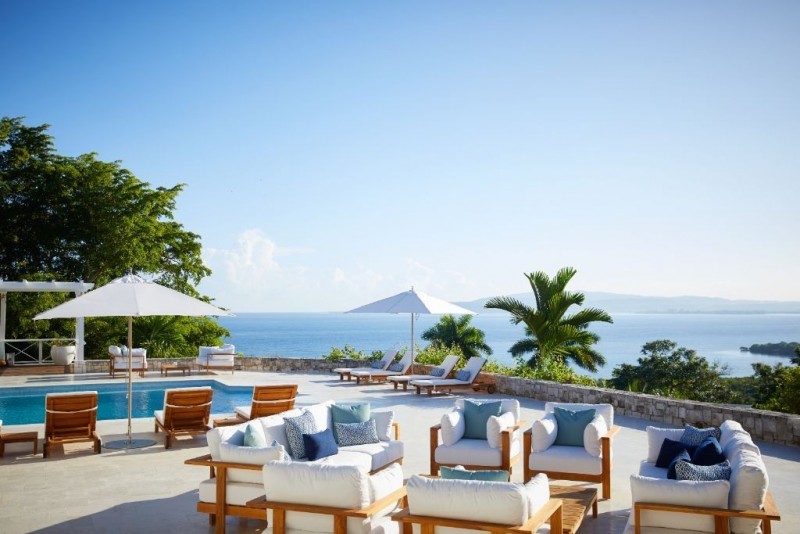 Pool terrace at Longview Villa on Round Hill, Jamaica