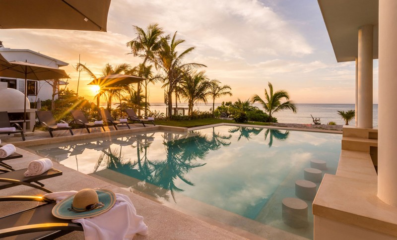 View of the pool area at Casa Milah in Akumal Mexico.