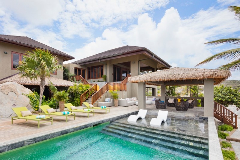 View of the pool, deck and gazebo at Raku Villa in Virgin Go
