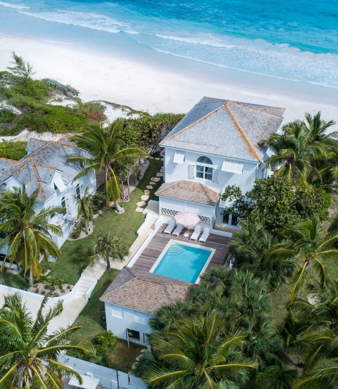 Aerial view of Sea Siren Villa in Harbour Island, Bahamas