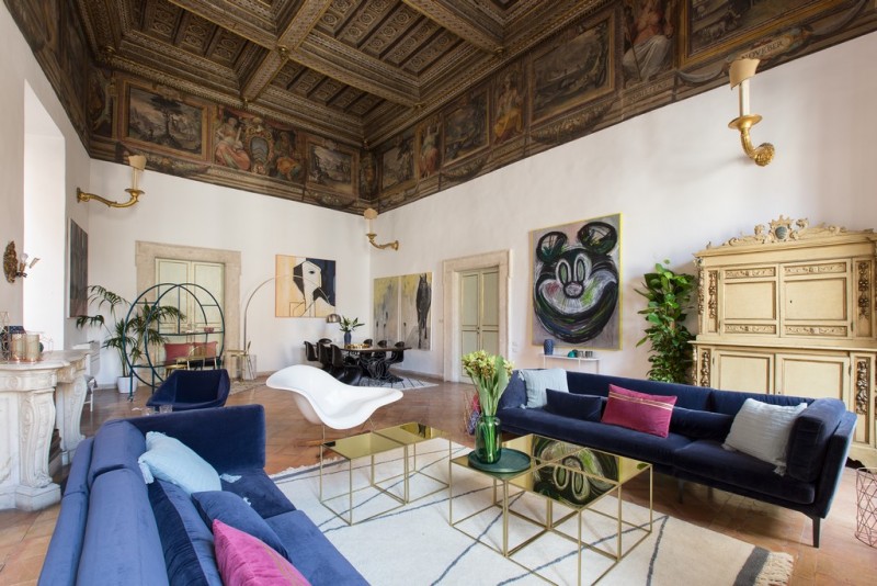 The plush living room at Costaguti Experience Rome