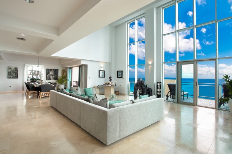 Living and dining areas at The Cove Penthouse, St Martin
