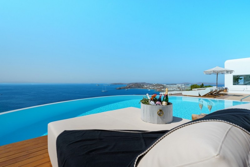 Stunning sea view with lounger and swimming pool