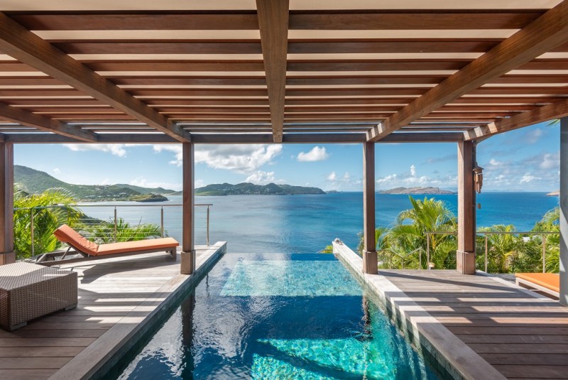 pool with sea in the background