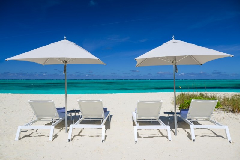 View of loungers on the beach