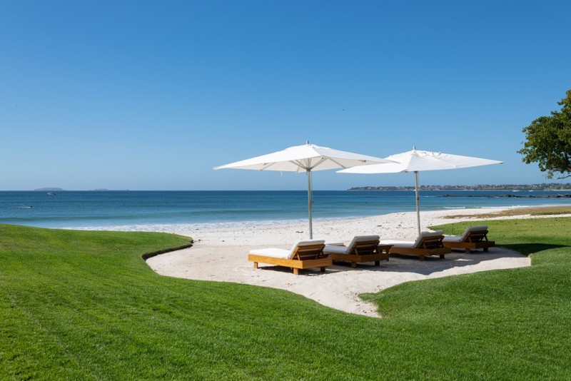 View of loungers on the beach