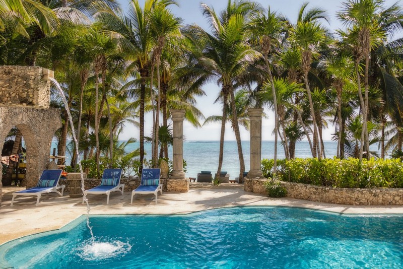 pool with sea in the background