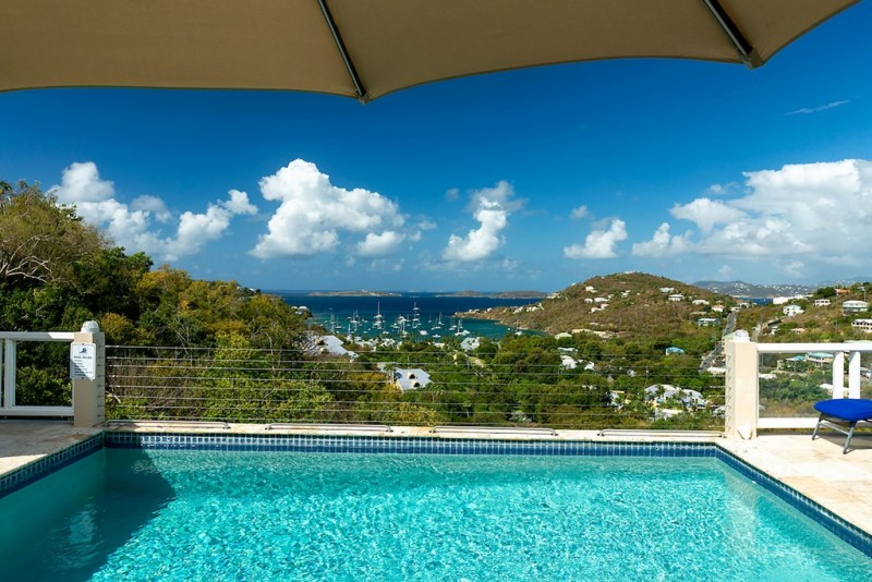 View of Pool with sea in the background